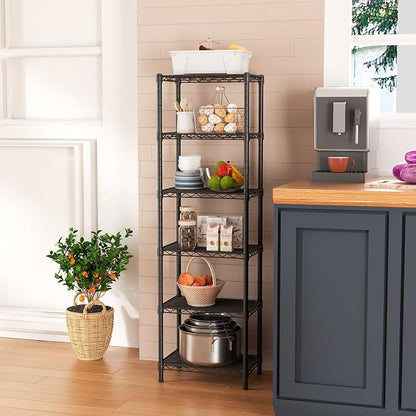 6 Tier Shelf Adjustable Storage Mesh Gaps Metal Utility Shelves Wire Shelving - Image 2