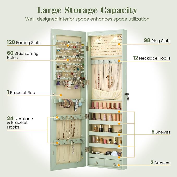 Giantex Wall Door Mounted Jewelry Armoire Cabinet - Image 4
