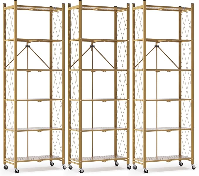 ALANNG 73.6 Inch Folding Bookshelf, 6 Tier Metal Bookcase and Bookshelves | by ALANNG