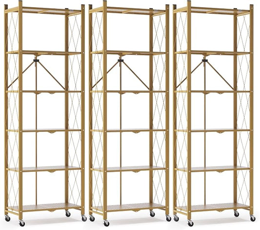 ALANNG 73.6 Inch Folding Bookshelf, 6 Tier Metal Bookcase and Bookshelves | by ALANNG