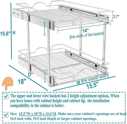 OCG 2 Tier Pull Out Cabinet Organizer, Pull Out Drawers - Image 2