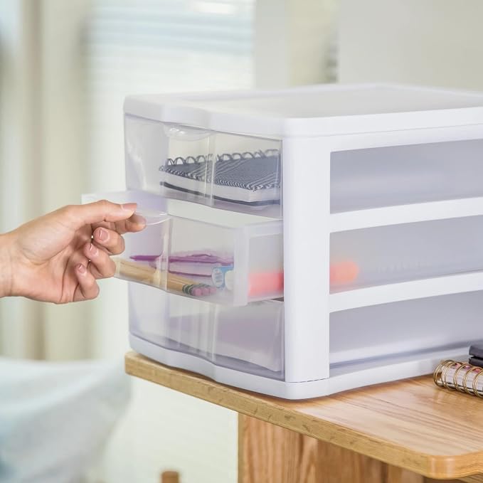 3 Drawer Clear Plastic Storage Drawer Unit – Stackable Countertop Desktop - Image 4