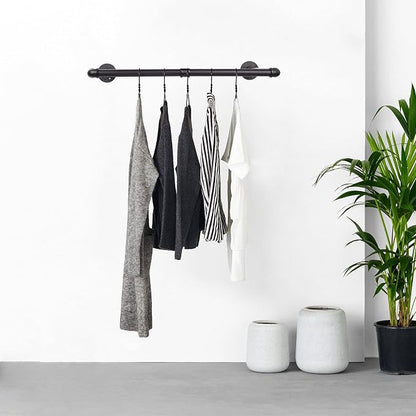 36” Wall Mounted Clothes Rack, Industrial Pipe Black Iron Garment Bar, - Image 7