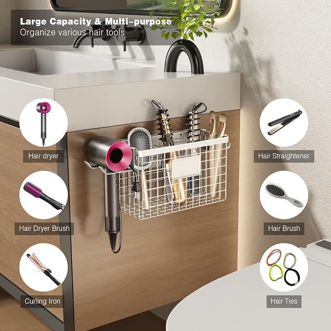 Voldra Hair Dryer Holder Cabinet Door, Adhesive Hair Tool Organizer Wall Mount - Image 2