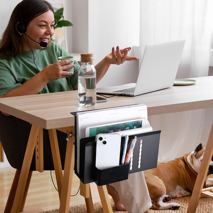 LUKETURE Desk Side Storage, 2 Tie Laptop Holder No Drill Clamp On Organizer | - Image 8