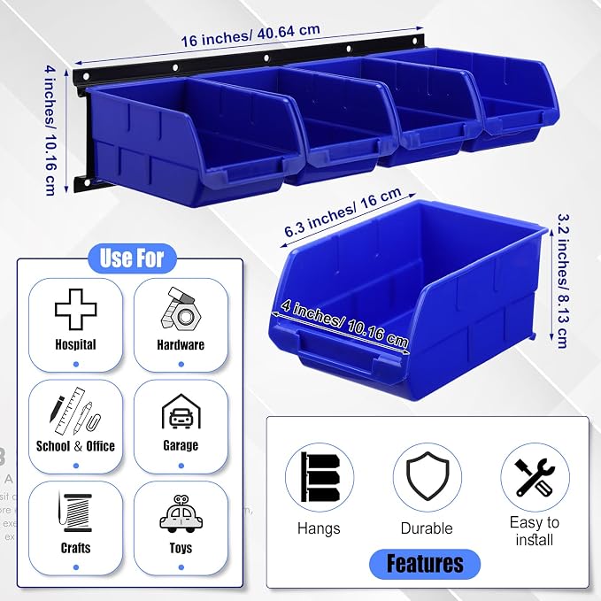 Maitys Wall Mounted Storage Bins Plastic Hanging Stackable Storage Parts Garage - Image 2