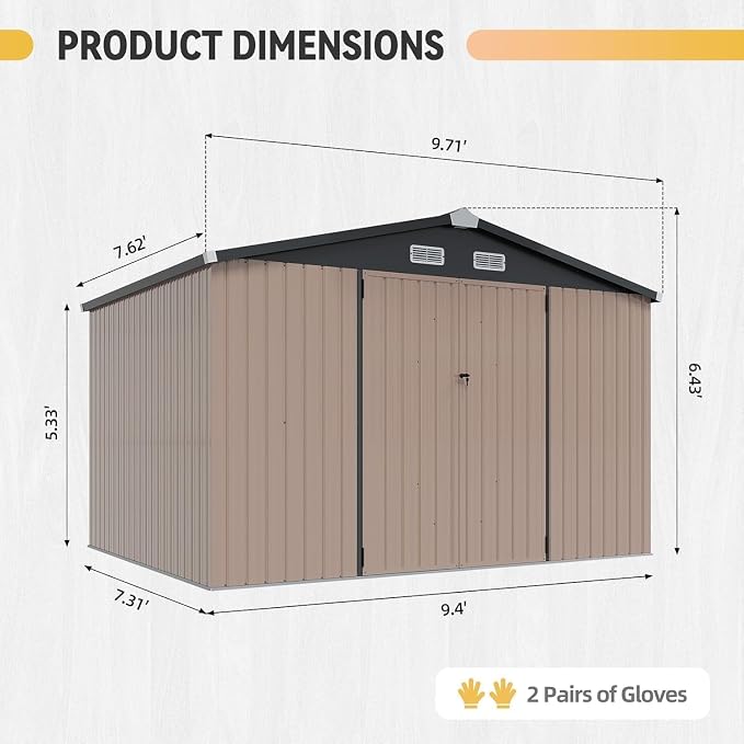 Aoxun 10x8 FT Shed with Floor Heavy-Duty Galvanized Steel Outdoor Storage Shed - Image 2
