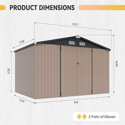 Aoxun 10x8 FT Shed with Floor Heavy-Duty Galvanized Steel Outdoor Storage Shed - Image 2