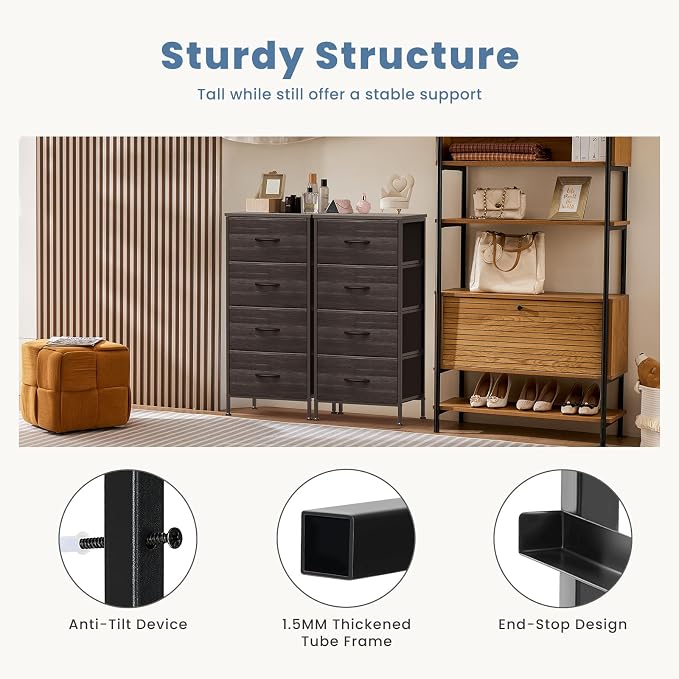 DUMOS Nightstand with 4 Drawers Bedside Table with Removable Fabric Bins Sturdy - Image 7