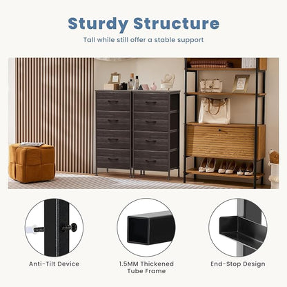 DUMOS Nightstand with 4 Drawers Bedside Table with Removable Fabric Bins Sturdy - Image 7