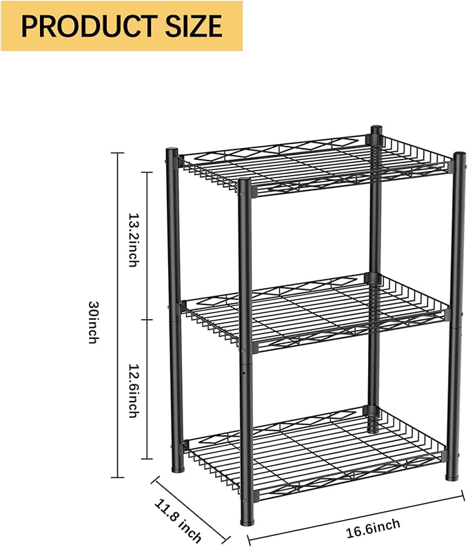 VETALLO 3 Tier Wire Shelf, Metal Shelving Unit | Storage Rack, Utility Corner - Image 3
