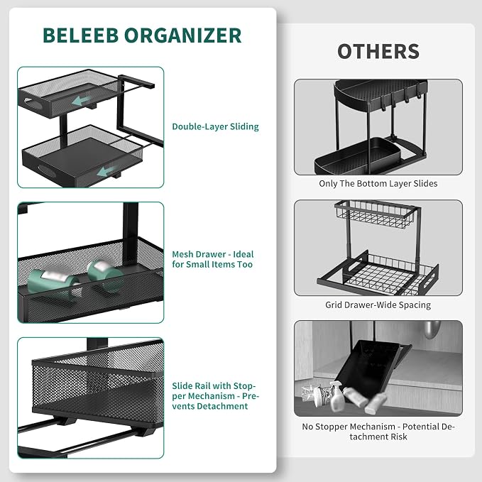Under Sink Organizer, Extra-Wide Upgrade, Height Adjustable Organization and - Image 5
