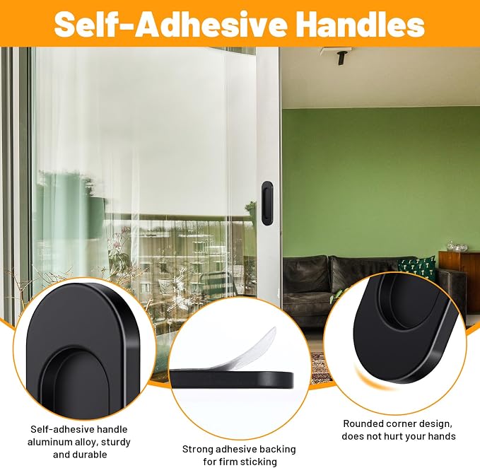 2 Pcs Self Stick Sliding Door Handles 4 '' Black Aluminum Alloy Adhesive Flat - Image 7