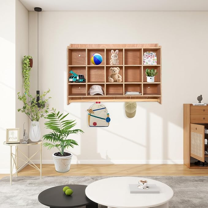 Wall Mounted Cubby Storage Organizer – 15 Cubbies, Shoe Layer, Hooks & Shelf – - Image 2