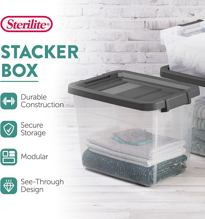 Sterilite 12-Pack Modular Stacker Box, Durable Clear Plastic Storage Bins - Image 3