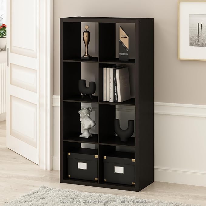 Furinno Simple 8-Cube Storage Organizer, Display Shelf, Dark Oak | Extra Thick by Furinno-FitsYourSpaceFitsYourBudget