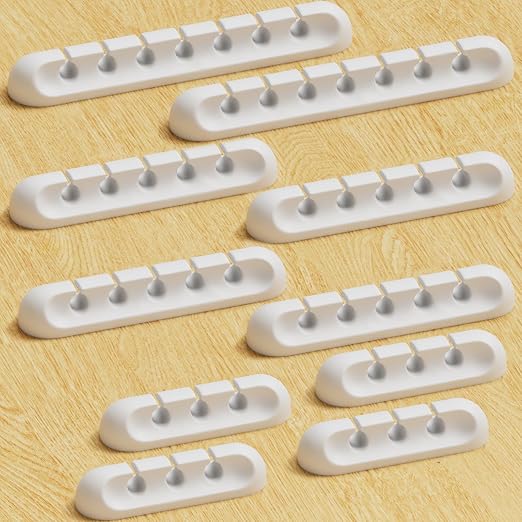 USB Cable Organizer Clips Cord Holder, 10 Packs White Self Adhesive Desk Cord by Apromisith