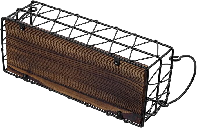 MyGift 2 Piece Wall Mounted Black Geometric Metal Nesting Storage Basket - Image 7
