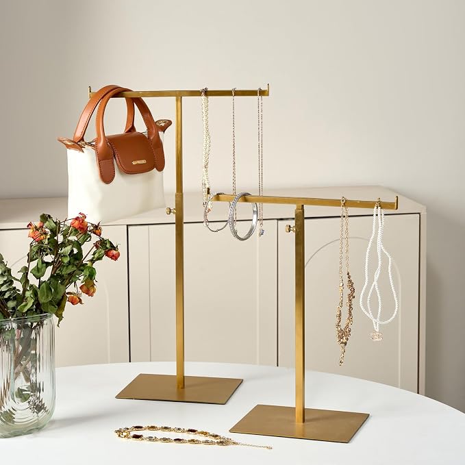 Display Stand Stainless Steel Jewelry Towers Bag Stand Tabletop Double Hook - Image 2