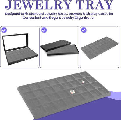 Novel Box 5 Pack 32-Slot Gray Liner Jewelry Storage Tray Inserts 14.75x8.25x1 - Image 8