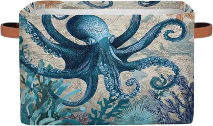 Pardick Octopus Sea Retro Basket Storage Bins Large Fabric Toys Storage Cube Box by Pardick