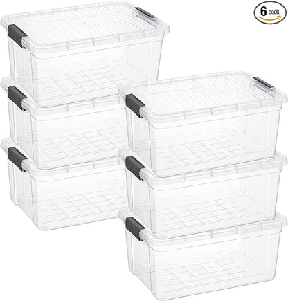 Superio Storage Bins with Lids- 6 Pack, 21 Qt Clear Boxes by Superio