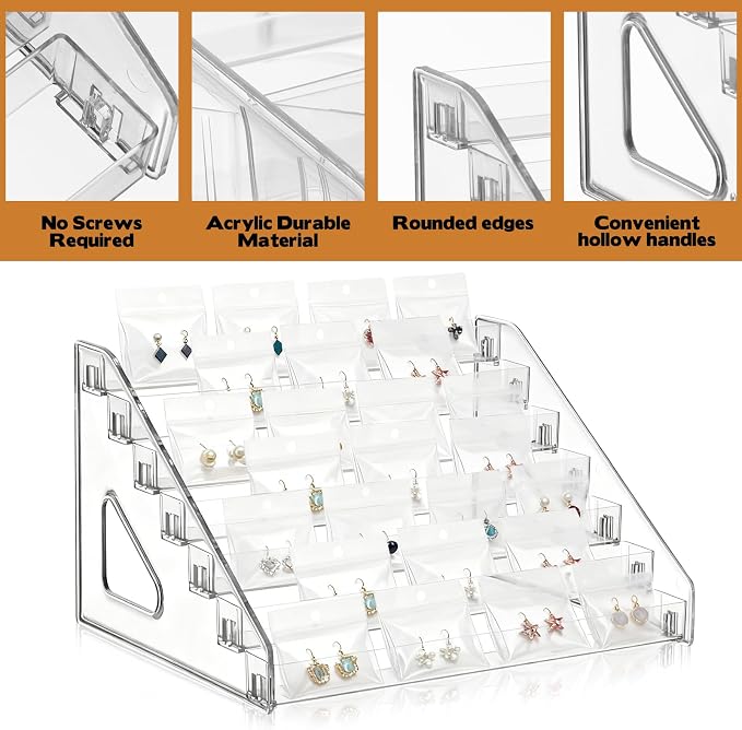 2 Pack 7 Tier Earring Display Stand Acrylic Earring Holder Organizer Holds 4 - Image 3