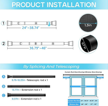 Spring Tension Curtain Rod 24-46 inch, Adjustable Expandable Tension Curtain - Image 3