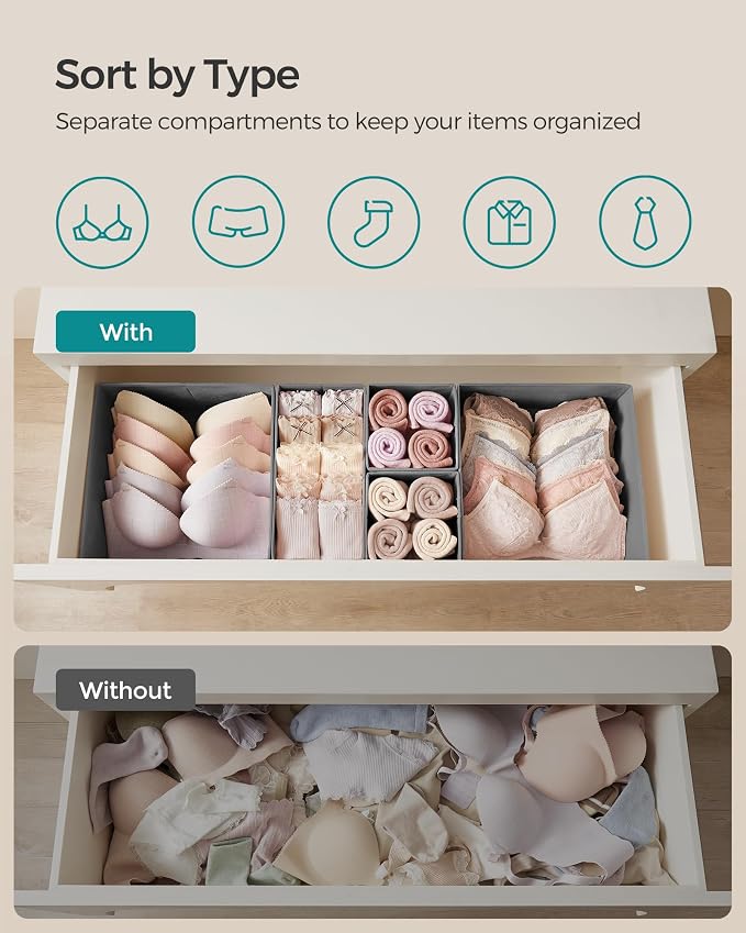 SONGMICS Drawer Organizers, Dresser Divider Organizers, Foldable Fabric Storage - Image 3