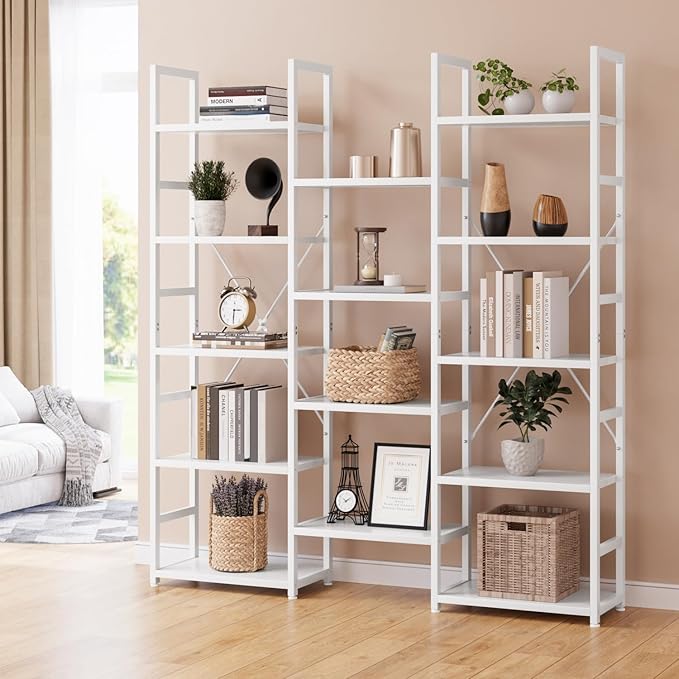 NUMENN Triple Column 5 Tier Bookshelf, Bookcase - Image 2