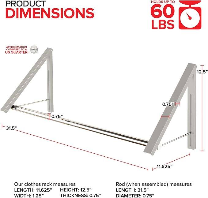 Double Foldable Clothing Rack w/ Extension Rod, Wall-Mounted Retractable - Image 2