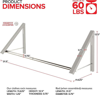 Double Foldable Clothing Rack w/ Extension Rod, Wall-Mounted Retractable - Image 2