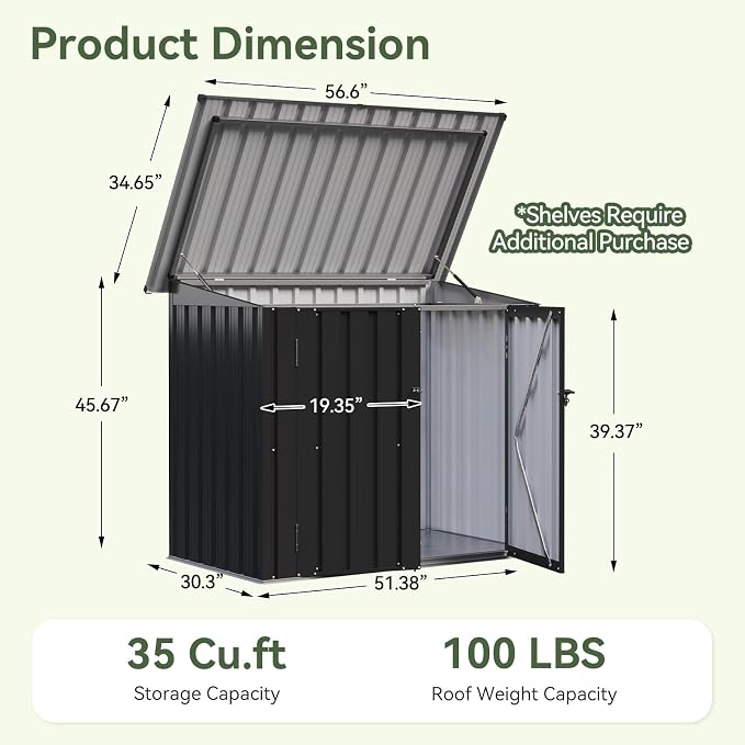 Aoxun Outdoor Storage Cabinet, 35 Cu.Ft Metal Storage Shed - Image 2