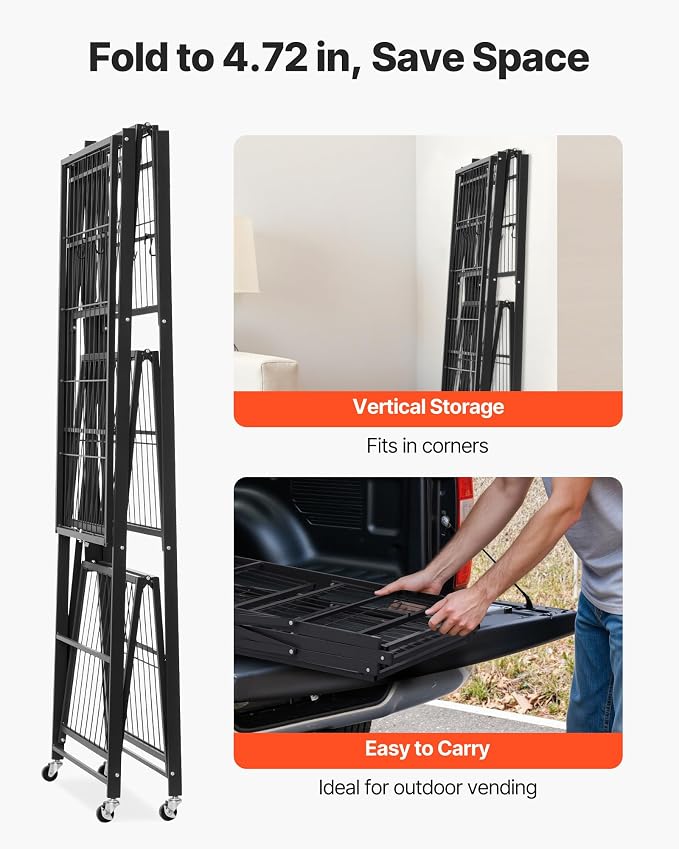 VEVOR 4-Tier Foldable Storage Shelf, 36W x 21D x 60H Inch Folding Metal Rack - Image 7