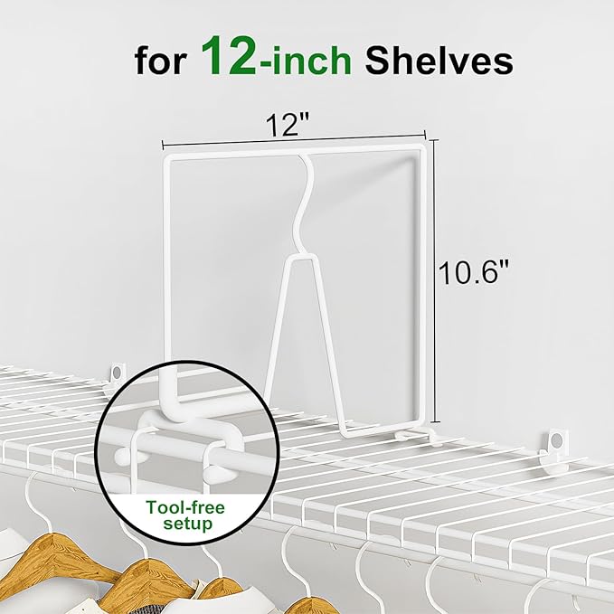 SortNStore Wire Shelf Dividers for Closet: Tall 12 Pack 12-inch Deep Wire Rack - Image 2