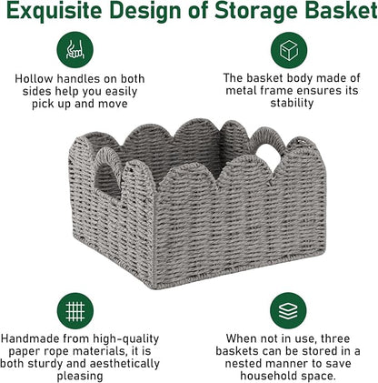 OIAHOMY Scalloped Wicker Baskets, Hand-woven Storage Baskets - Image 5