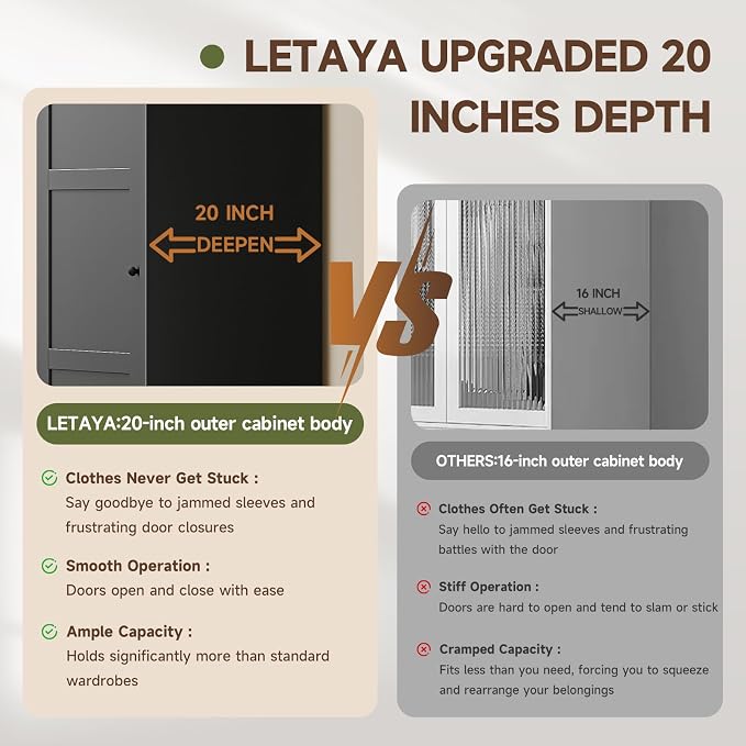 Letaya Armoire Wardrobe Closet, Narrow Slim Coat Closet Cabinet - Image 5