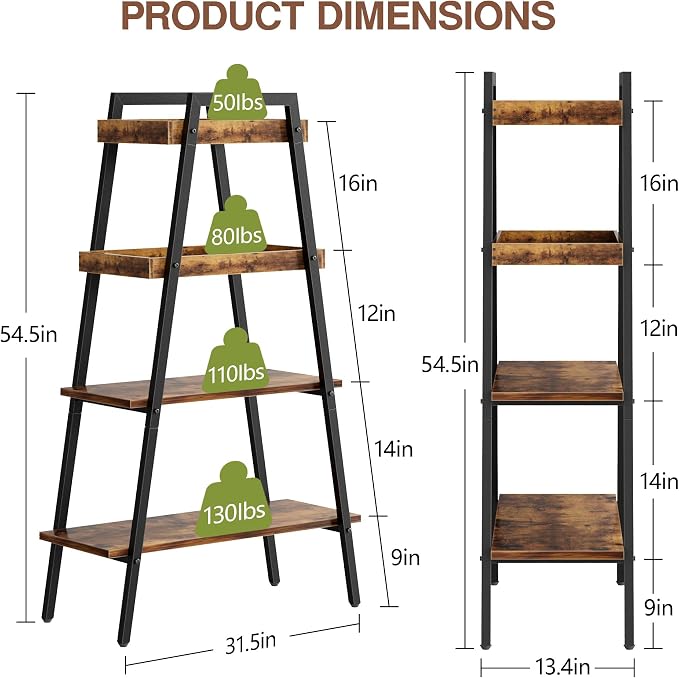 VECELO Ladder Shelf, 4-Tier Bookshelf - Image 3