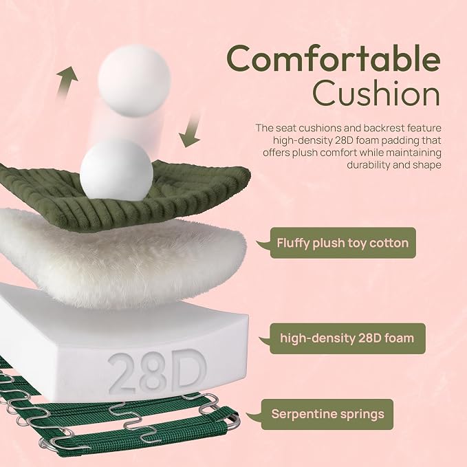 VINGLI Green Futon Sofa Bed Convertible Loveseat Sleeper Sofa Couch, Corduroy - Image 9