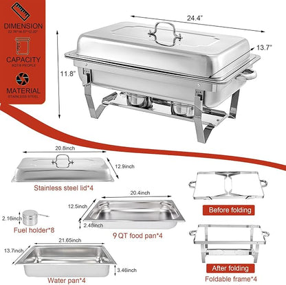 Chafing Dishes for Buffet 4 Pack 9 Quart Stainless Steel Chafer Buffet Servers - Image 4