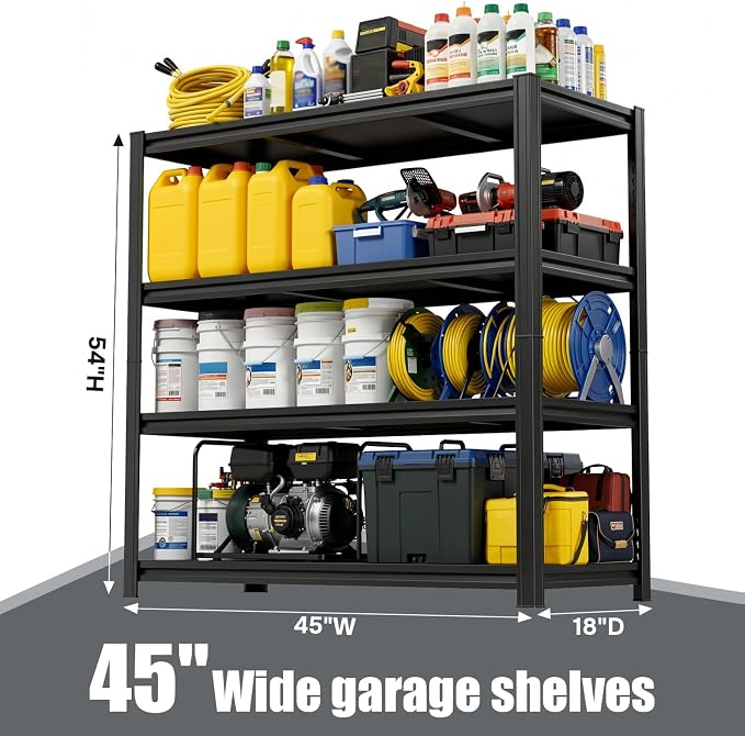 45" W Garage Shelving 4-Tier Heavy Duty Storage Shelves, Adjustable Metal Shelf - Image 3