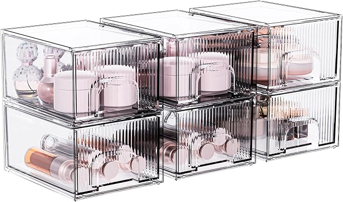 ZHIAI 6 Pack Clear Stackable Storage Drawer, Acrylic Drawer, Cosmetic Organizer by ZHIAI