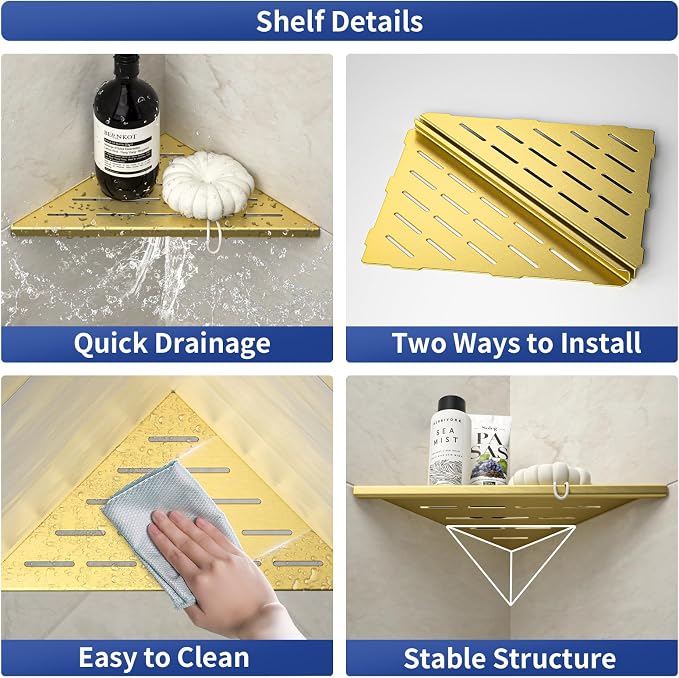 Corner Shower Shelf, 304 Stainless Steel Bathroom Shelf - Image 2