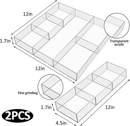 Chunful Clear Drawer Organizer 2 Pieces 6 Section Clear Desk Organizer - Image 2