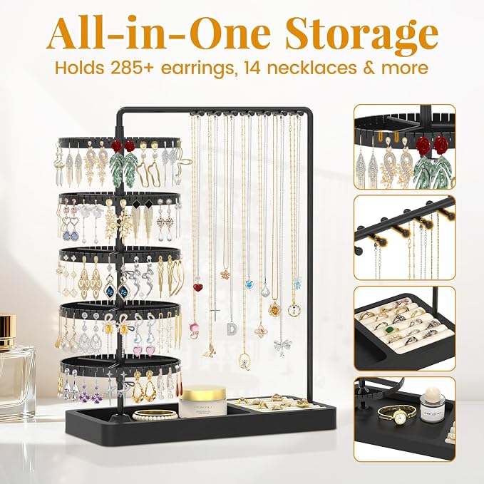 EsLuker.ly Earring Holder Organizer Necklace Display Stand Jewelry Storage | - Image 2