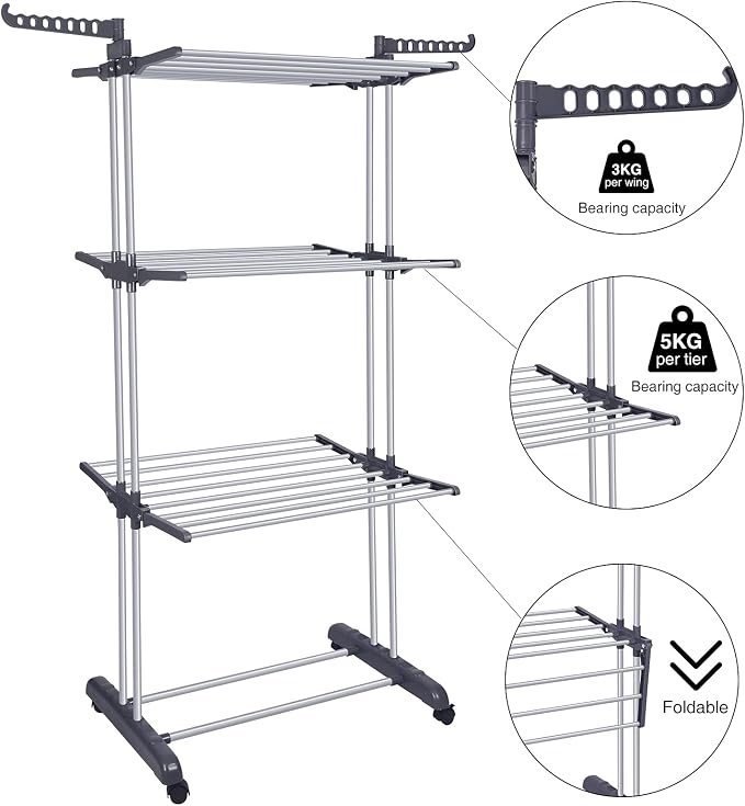 Bigzzia Clothes Drying Rack Folding Drying Rack Clothing 4 Tier Clothes Horses - Image 5