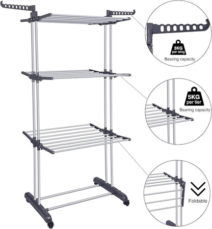 Bigzzia Clothes Drying Rack Folding Drying Rack Clothing 4 Tier Clothes Horses - Image 5