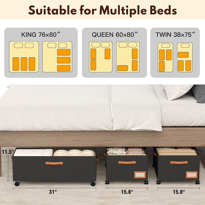 Under Bed Storage with Wheels, No Assemble Metal Rolling Underbed Storage - Image 8