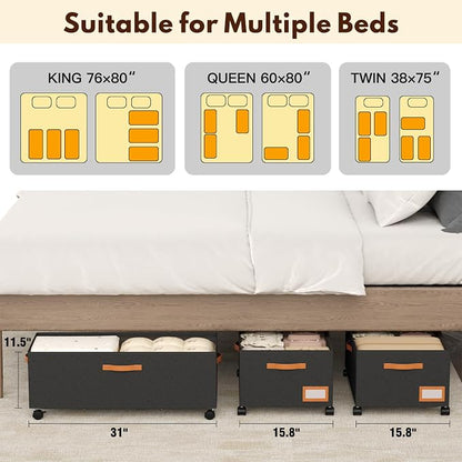 Under Bed Storage with Wheels, No Assemble Metal Rolling Underbed Storage - Image 8