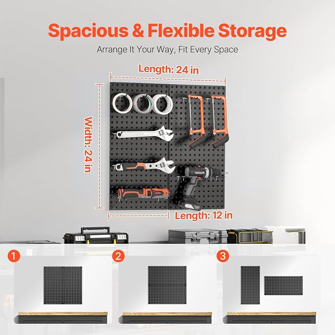 VEVOR Metal Pegboard Panels, 2 Panels, Heavy Duty Peg Board Wall Organizer - Image 4